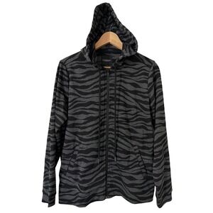 Liverpool Los Angeles Women's Zebra Print Zip Up Hoodie‎ Gray Black Size M